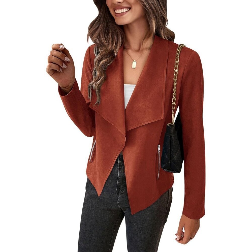Women's Rust Red PRETTYGARDEN Faux Suede Jackets Fall Clothes Long Sleeve
